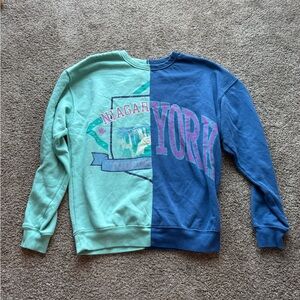 Wild Fable Two-Tone Graphic Sweater - Teal and Blue